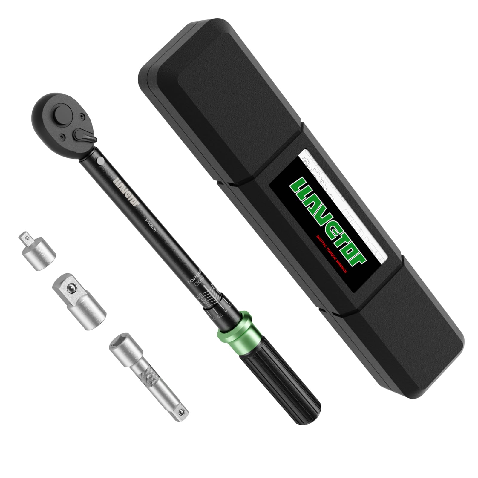 Llave dinamométrica 3/8", 5-60 Nm Llave Dinamométrica Bicicleta y Moto, Precisión ±3%, Llave Dinamométrica Pequeña con Cabezal Reversible de 72T (4PCS (5-60NM))