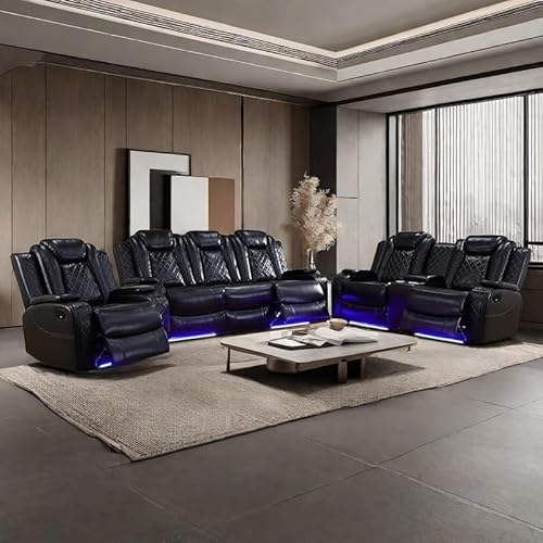AYCP Furniture Power Recliner Set with LED Lights, Air Leather