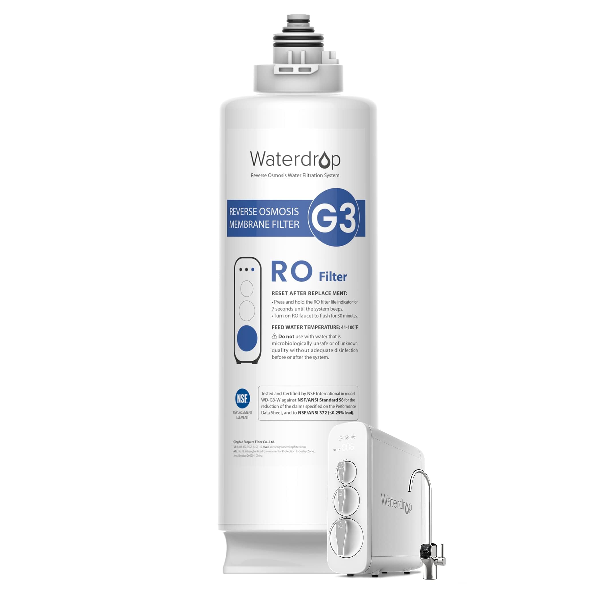 Waterdrop WD-G3-N2RO Filter, 2 Jahre Lebensdauer, Ersatz für WD-G3-W Umkehrosmose-System