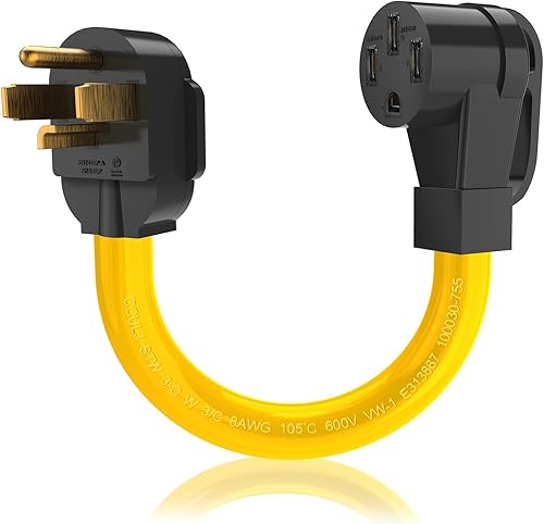 NEMA 14-30P a 14-50R Cable adaptador de cargador EV, 125V250V 4 clavijas enchufe macho a 50 amperios 4 clavijas hembra EV para carga de nivel 2