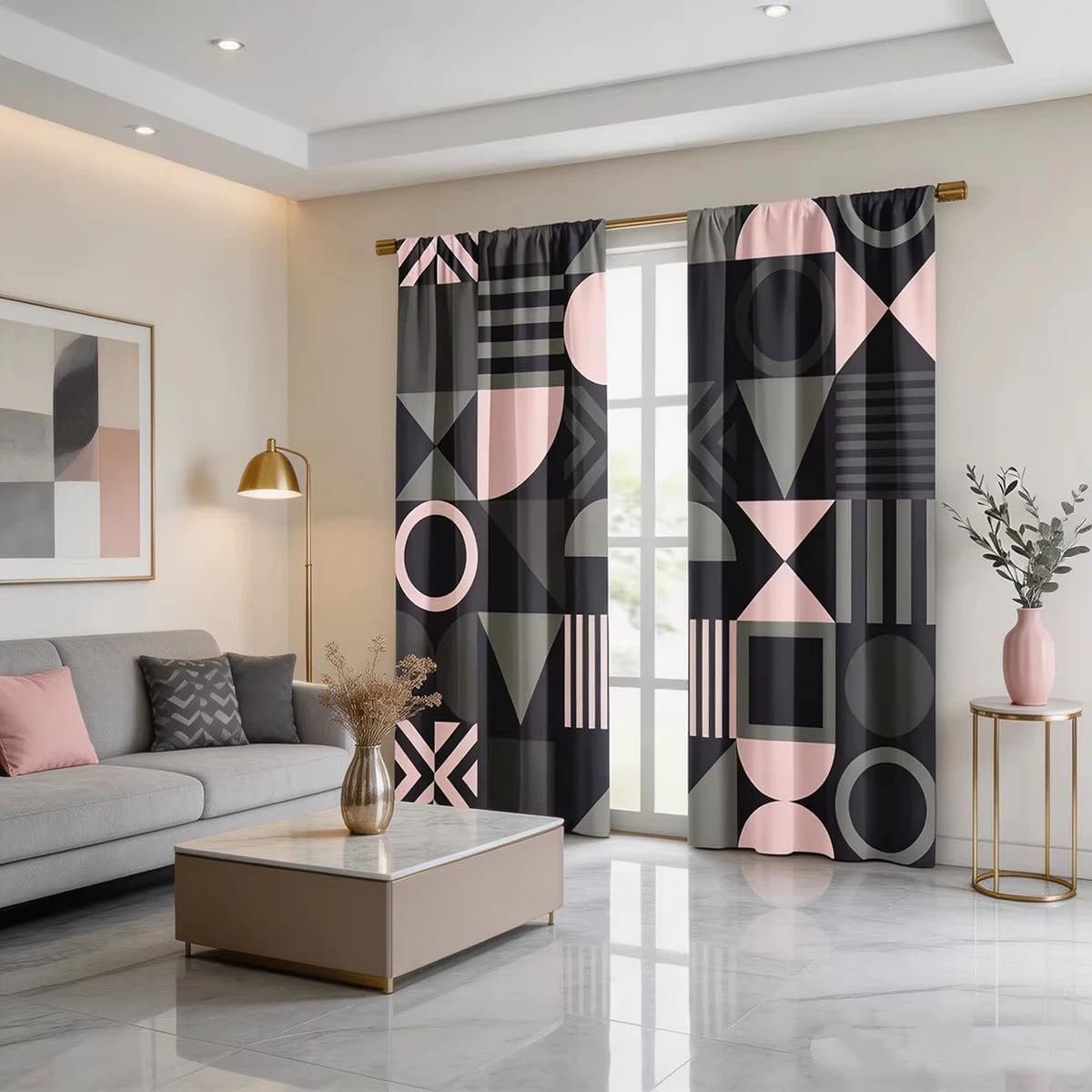 Lot de 2 Rideaux occultants à Carreaux géométriques imprimés pour Chambre à Coucher et Accessoires de fenêtre, Rideaux isolants pour Salon (L x H / 2 x 115 x 240 cm)