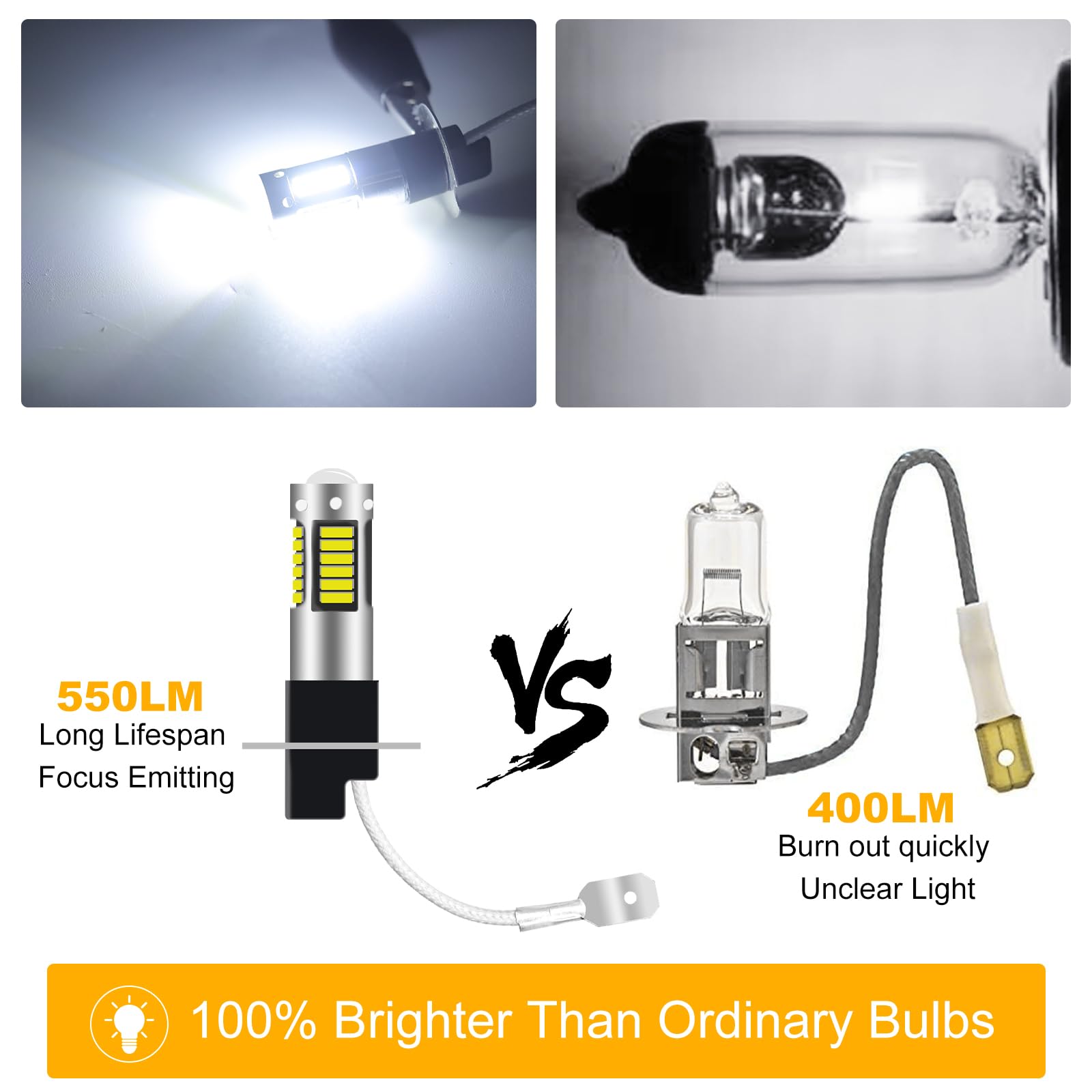2PCS H3 LED Fendinebbia,Universali Luce a Led Antinebbia Lampadina Auto Fog Lamp 12V 24V Auto Luci di Guida 30SMD 450LM Sostituisci per Fendinebbia o Luce di Marcia Diurna DRL