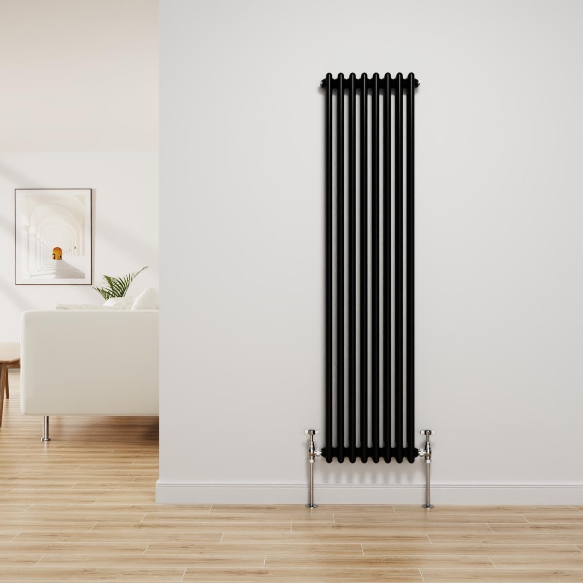 Nrg Black Traditional Radiator Cast Iron 2 Column Vertical Central Heating Bathroom Radiators 1500X380mm