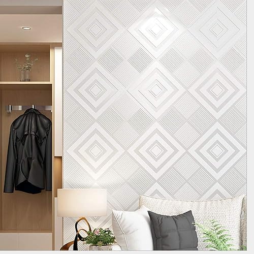 Miniatura 2 de DAWEI Moderno minimalista europeo patrón de diamante 3D no tejido papel pintado techo dormitorio sala de estar 1.73' ancho x 32.8' largo no pegado
