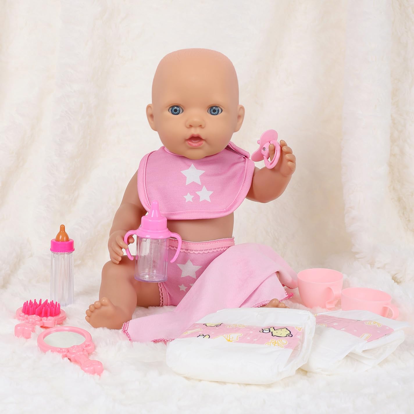 Accessoires pour poupée bébé 13 pièces avec Sac de Rangement | Kit de soin pour poupées 14–18 pouces, inclut biberon et couche, parfait pour le jeu d’imitation des filles