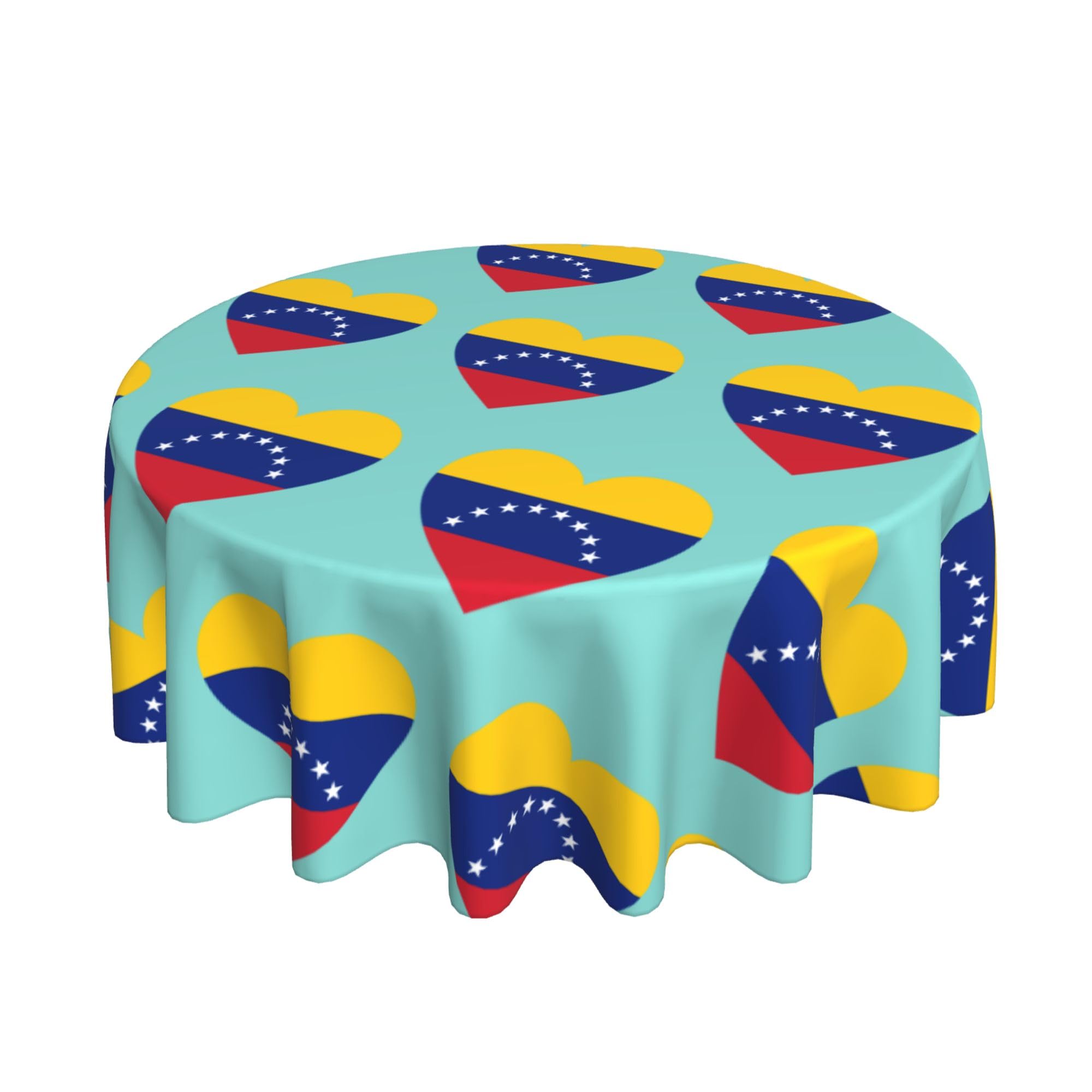 HLBSDM Love Venezuela Flag 60" Restaurant Circle Decor Tablecloth Festive Table Cover Round Art Desk Cloth