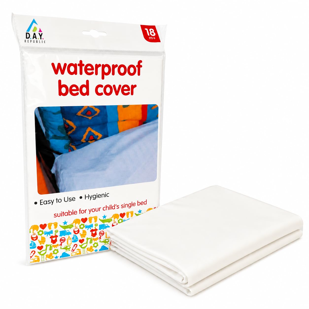 D.a.y. Republic White Plastic Sheet For Bed Wetting, 100X200cm, 1 Pack | Waterproof Cot Mattress Protector, Doubles As Travel Cot Mattress Protector, Quiet, Wipe Clean, Cool Airflow
