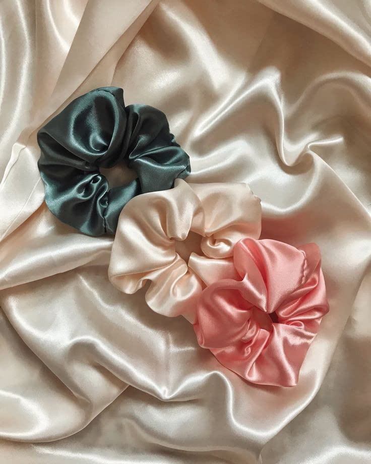 Image of Atrube's Satin Ponytail holders Scrunchies for women Pack of 3 Luxury Hairties for women Accessories Great for Fine Hair, Curly Hair Best gift for girl, friend