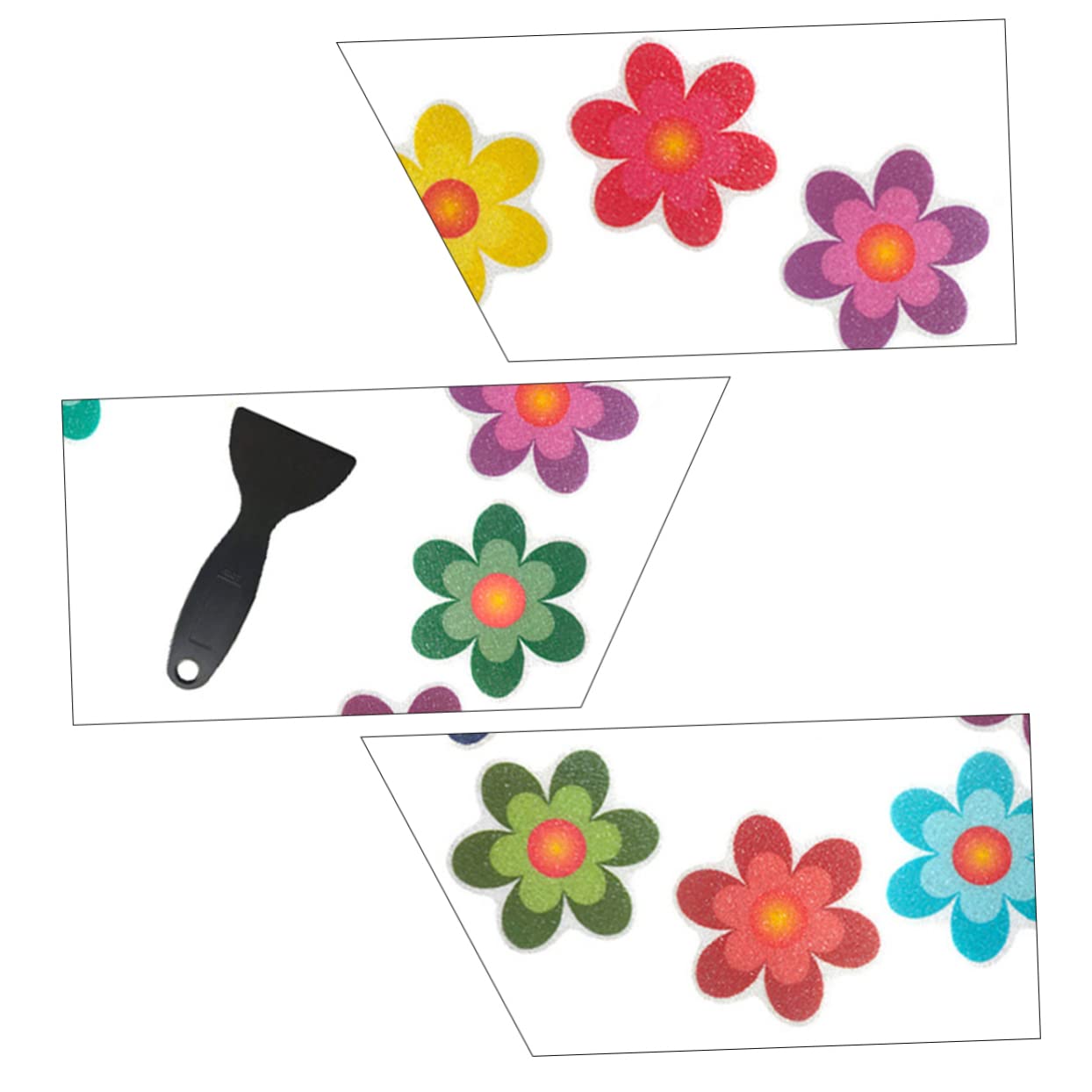 Cabilock Non Skid Tub Stickers Anti-Slip Floor Decal for Bathroom Kitchen Elderly Boys and Girls 10pcs Flowers 1pc Black Scraper