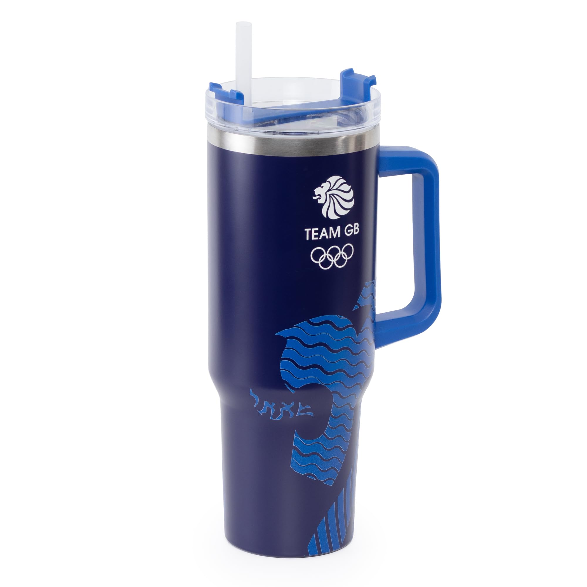The Gift Scholars Blue Official Team Gb Large Travel Tumbler With Handle And Straw – 1200Ml Insulated Stainless Steel Mug For Hot & Cold Drinks – Fits Car Cup Holders – Official Olympic Merchandise –