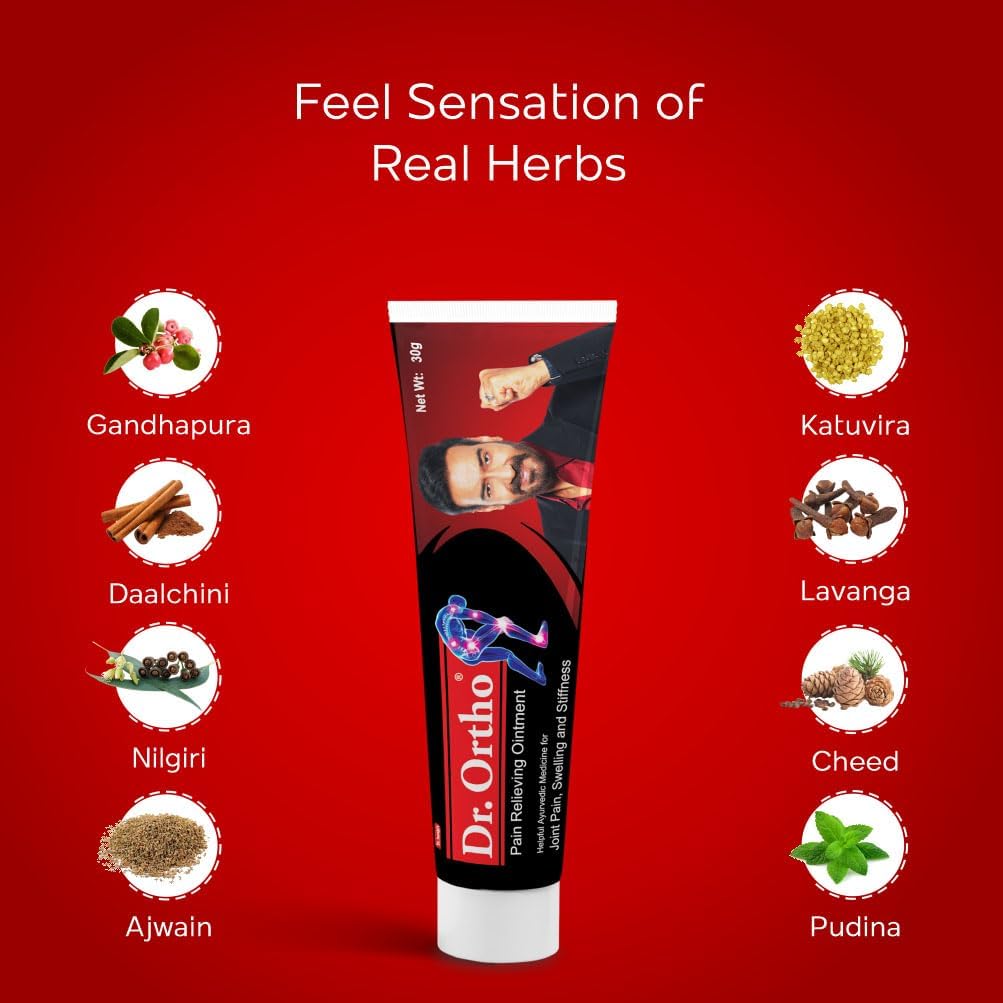 Dr.Ortho Ayurvedic Pain Relieving Ointment For Joint Pain, Neck Pain, Knee Pain | Herbal Remedy Reduces Muscle Stiffness | Quick And Effective Result And Reduces Muscle Stiffness - 30g (Pack of 2) — Amazon image 3