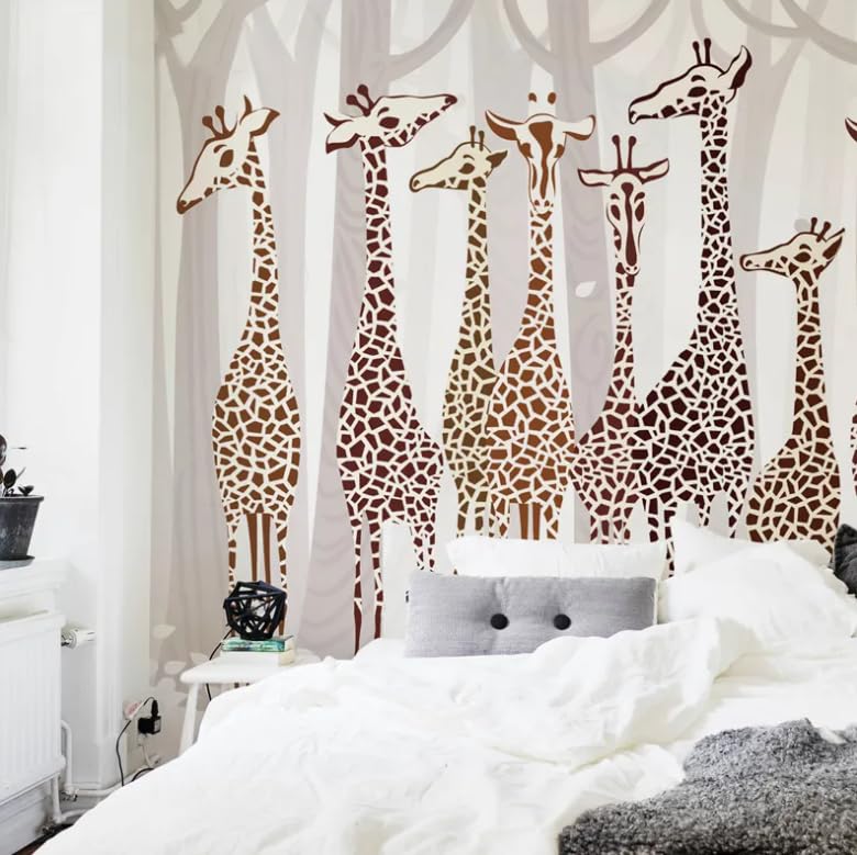 Papier peint girafe 3D pour transformer un mur blanc en décor moderne