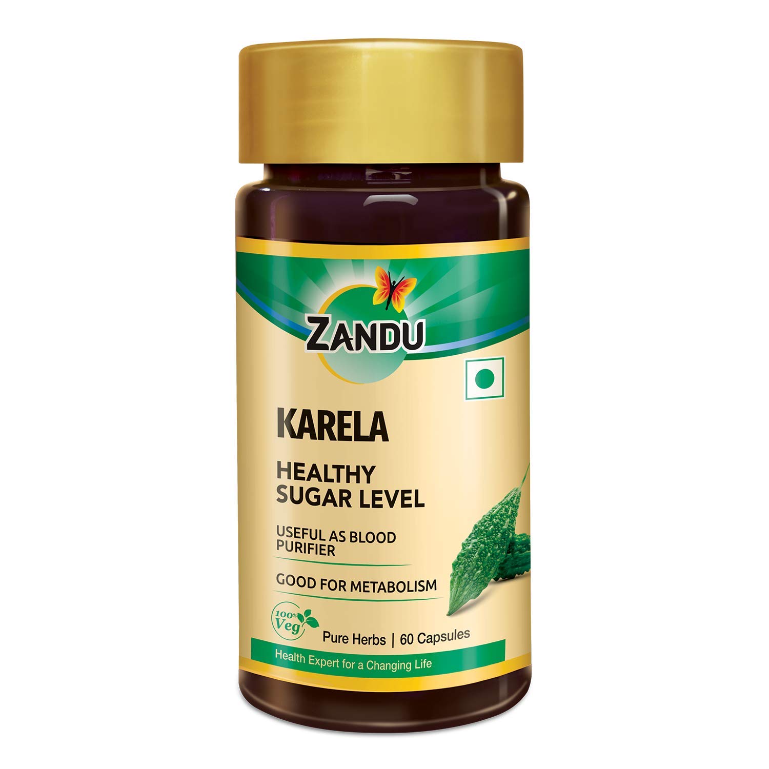 Zandu Karela Pure Herbs (Bitter Melon) for Healthy Sugar Levels and Improved Metabolism | 100% Natural & Authentic | Powerful Blood Purifier for Glowing Skin - 60 Veg capsules (Pack of 2) (B08V3FWR69) Amazon Price History, Amazon Price Tracker