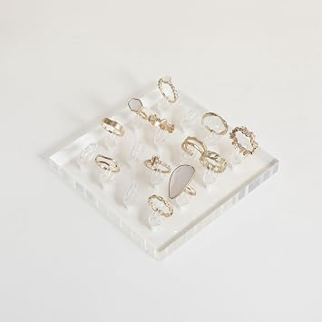 Transparent Ring storage tray with 12 clips, Acrylic Jewelry ring display stand for selling, Clear Ring Jewelry holder for showAcrylic ring tray with 16 clips