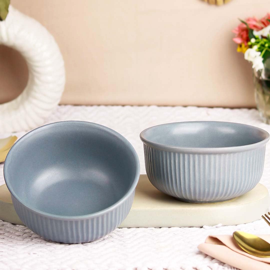 Sponsored Ad - The Earth Store Grey Fringe Ceramic Bowl Set of 2, 550ML Each | Snack Bowl | Perfect for Christmas Gift | New Year Gift & Daily Use
