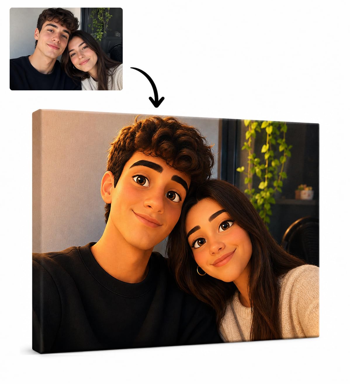 Genérico Impression sur toile personnalisée avec photo transformée en dessin animé caricature | Tableau personnalisé avec portrait animé à partir de votre photo | Impression sur toile 25x20 - Cadeau