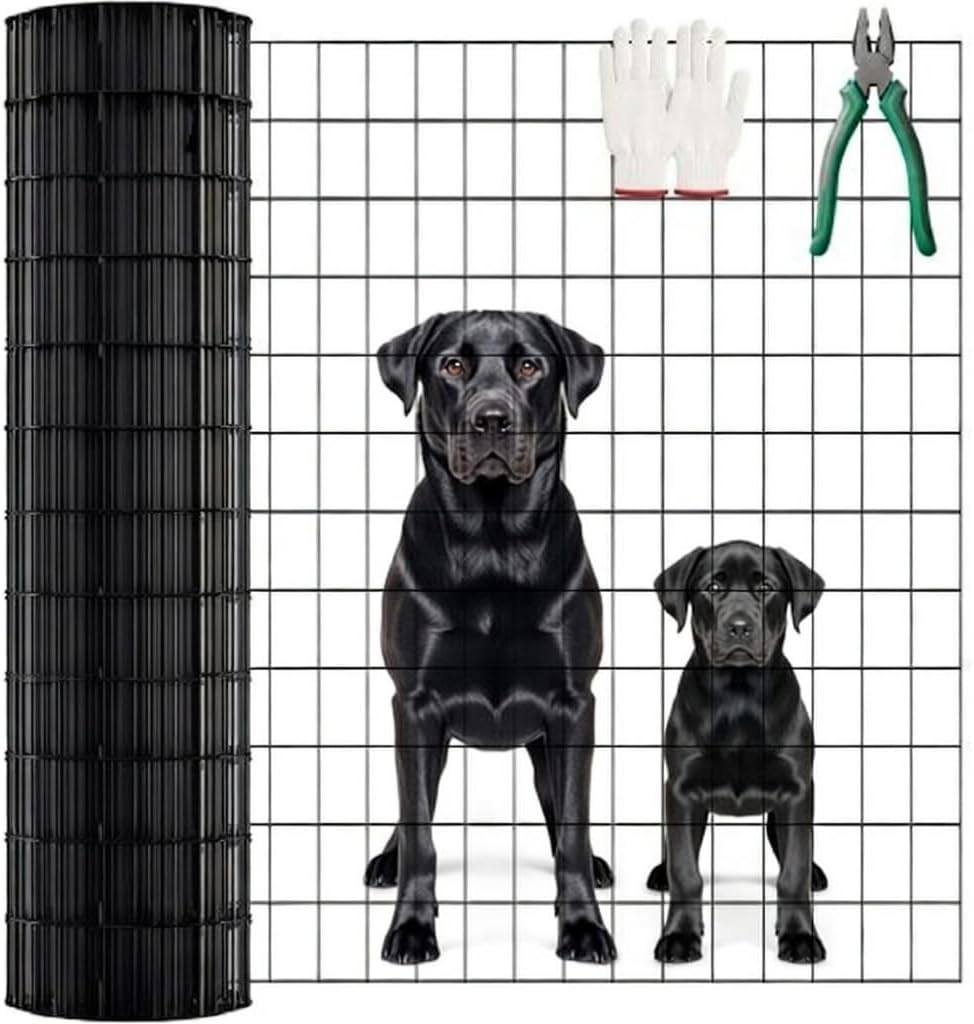 (36 in x 50 ft) Garden PVC Welded Wire Fence, Mesh Size 2 in x 3 in, 16-Gauge Welded Wire Fence, Poultry Protection Animal Fence, Includes Gloves and Pliers