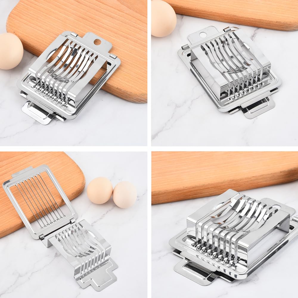 Shirene Corta Huevos Cocidos,Rebanador de Huevos Gourmet de Acero Inoxidable Pulido Cuchilla Dentada y Herramienta de Corte Resistente para Huevos Cocidos Frutas y Alimentos Blandos
