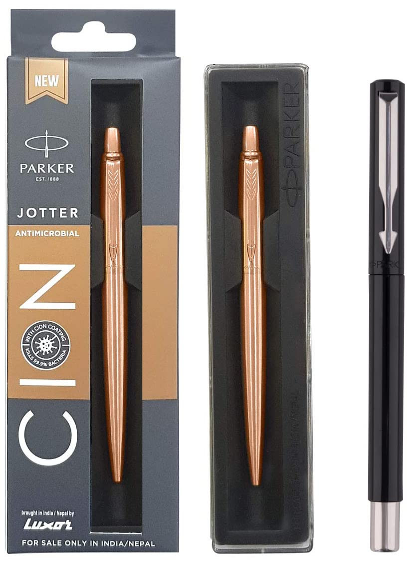 Parker Jotter Anti Microbial Stainless Steel Ball Pen (Ink - Blue) Fountain Pen (Black body)