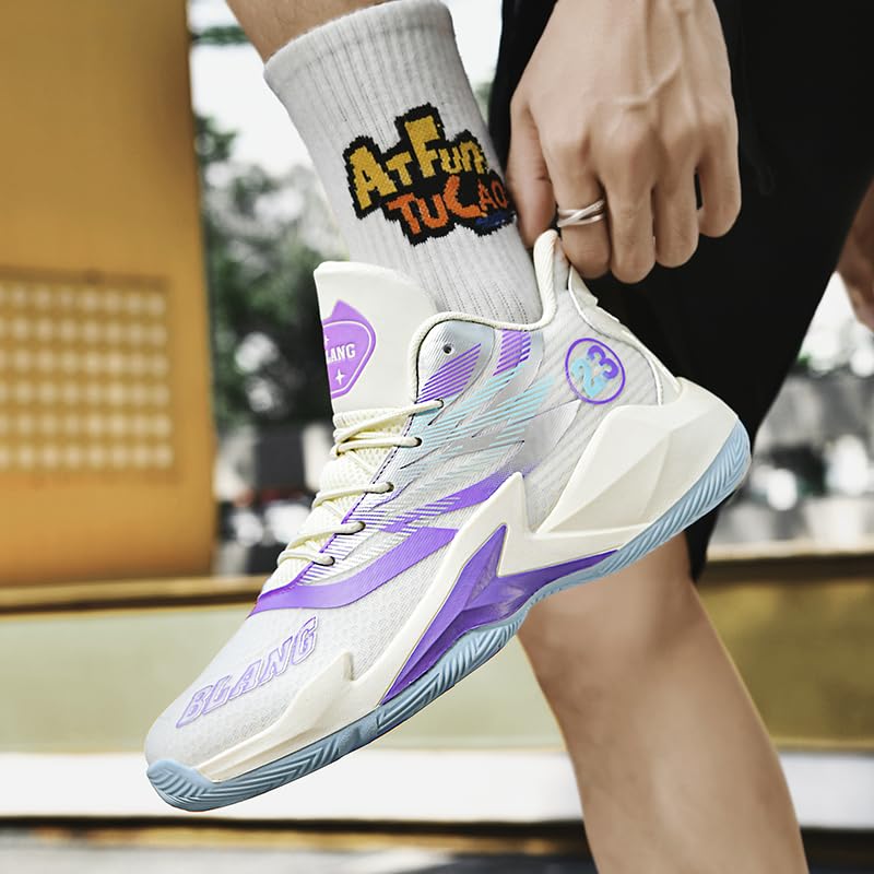 Image of Basketball Shoes for Womens Mens High Top Colorful Volleyball Fashion Breathable Sneakers Lace Up Sport Outdoor Lightweight Non Slip Shoe