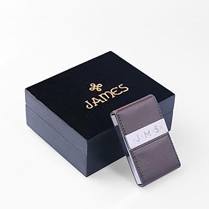 Amazon Com New Town Creative Dg Monogram Leather Business Card Holder With Wood Gift Box Free Custom Engraving Best Gift Idea For Professionals Home Kitchen