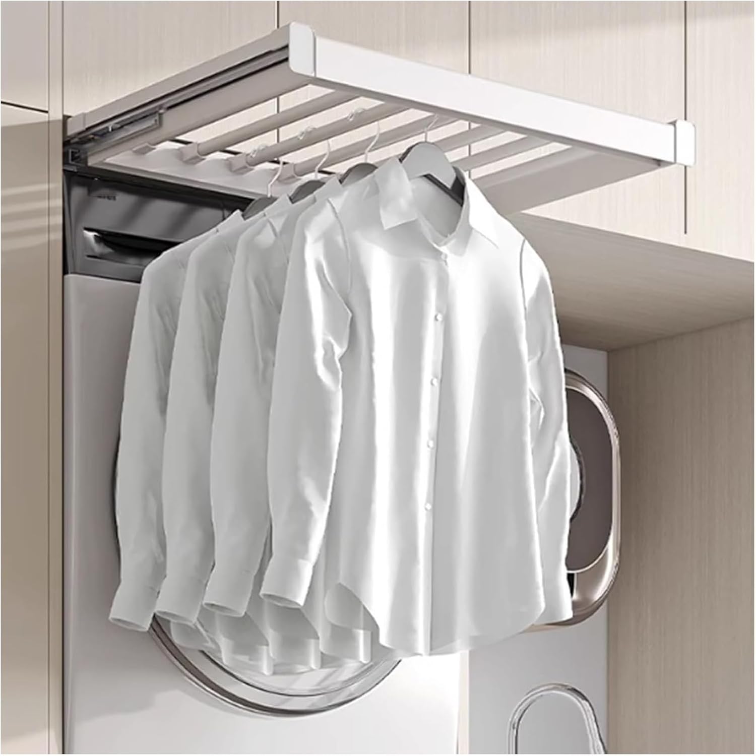 Retractable Wardrobe Trousers Rack, Pull Out Trousers Rack Drawer, Above Washing Machine Drying Rack, Space Saving(750mm)