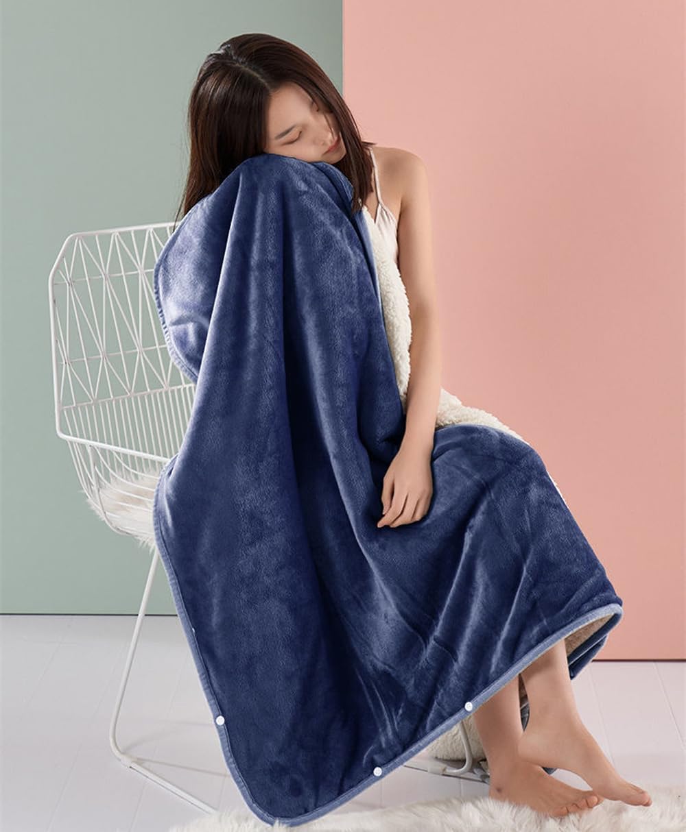 Wearable Blanket Shawl Coral Throw Warm Poncho Soft Cold Watching TV Couch Sofa Chair Bed Shoulder Cape Wrap Home Office School Travel Cozy Adult Cover with Buttons