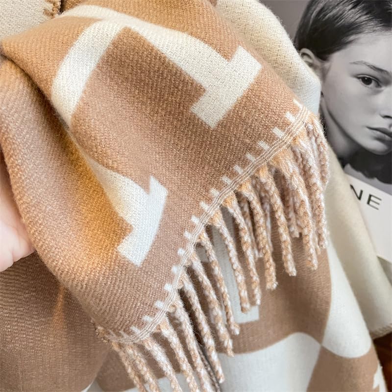 SYLALE Scarf For Women 1 Piece Of Women'S Autumn Winter Tassel Scarf Imitation Cashmere Brushed Long Shawl H Letter Warm Neck2