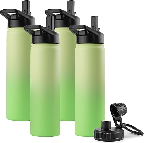 Miniatura 21 de DOMICARE Botella de agua aislada, 22 onzas, botella deportiva reutilizable de acero inoxidable aislada al vacío con tapa de popote y tapa de