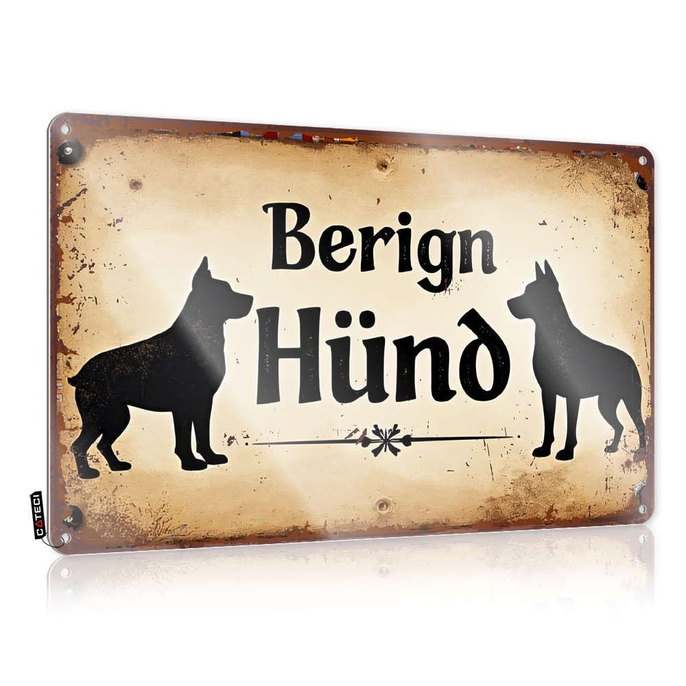 Farmhouse Signs Gift Waterproof Artwork, Scandinavian Retro Print For Cafe Pub Backyard | Tin Pre-drilled Custom Keep Dog Away Sign With German Text(20X30CM)