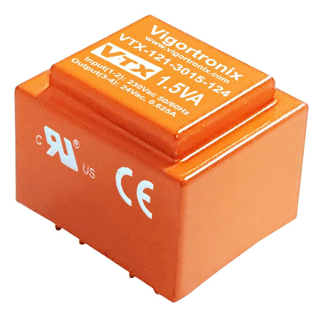 VIGORTRONIX 1.5 VA Encapsulated PCB Mains Transformer 0-230 V : 2 x 6 V VTX-121-3015-206