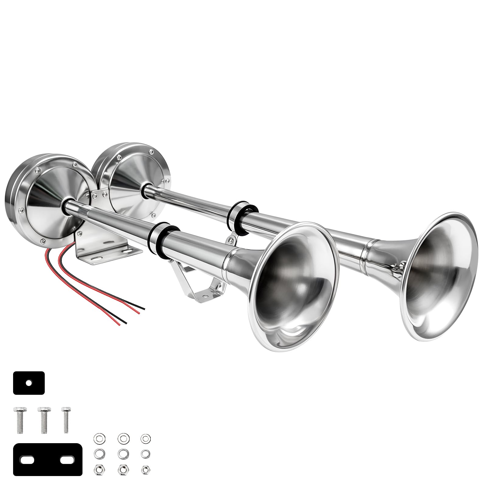 FARBIN Boat horn Waterproof Stainless Steel Dual Trumpet,Electric Horn for 12v Boats Ship Sailboat Yacht Off-Road Vehicle Truck SUV RV Vans Touring