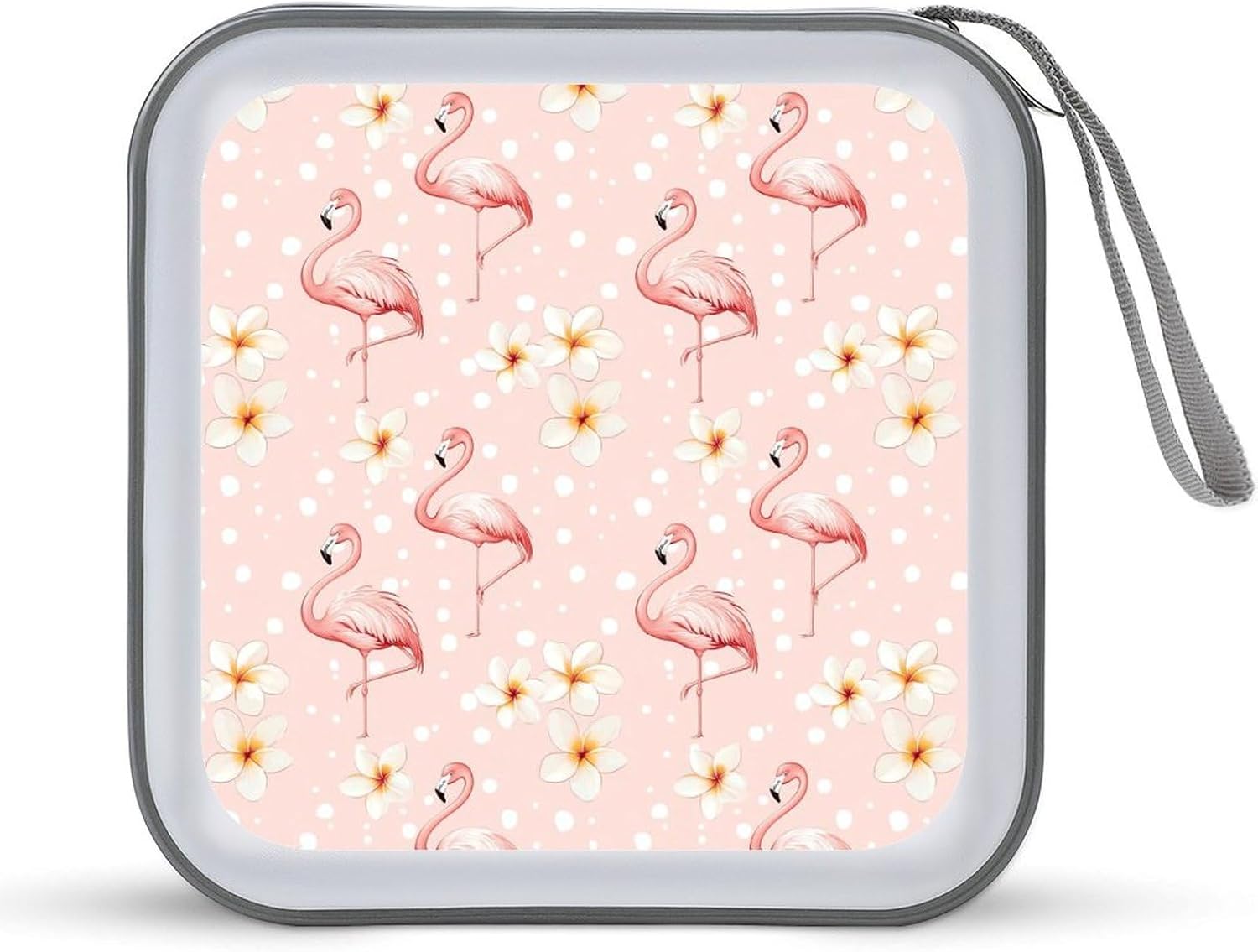 Flamingos Plumeria Polka Dots CD Case Portable DVD Storage Box CD Wallet Holder Binder Organizer for Car Home