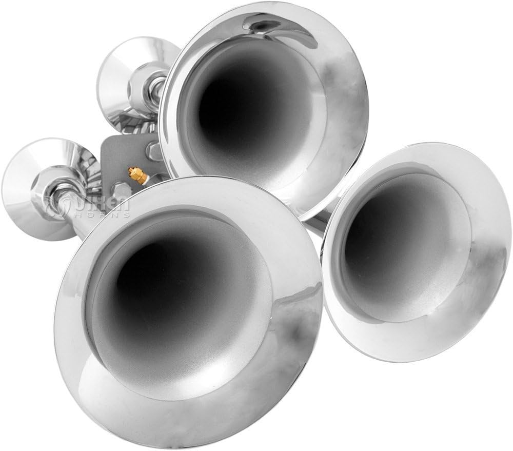 Vixen Horns 5 Gallon Air Tank/200 PSI Compressor Kit VXO8350 with Triple Trumpet Train Horn Chrome Plated VXH3318 Bundle