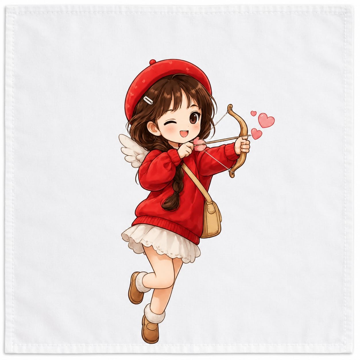 Cupid Girl Heat-Print Handkerchief with Heart-Arrow Design-image-7