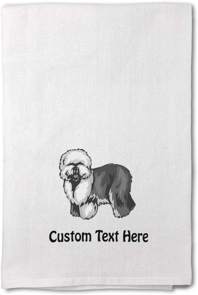 Style In Print Custom Decor Flour Kitchen Towels Old English Sheepdog Pets Dogs Cleaning Supplies Dish Towels Personalized Text Here
