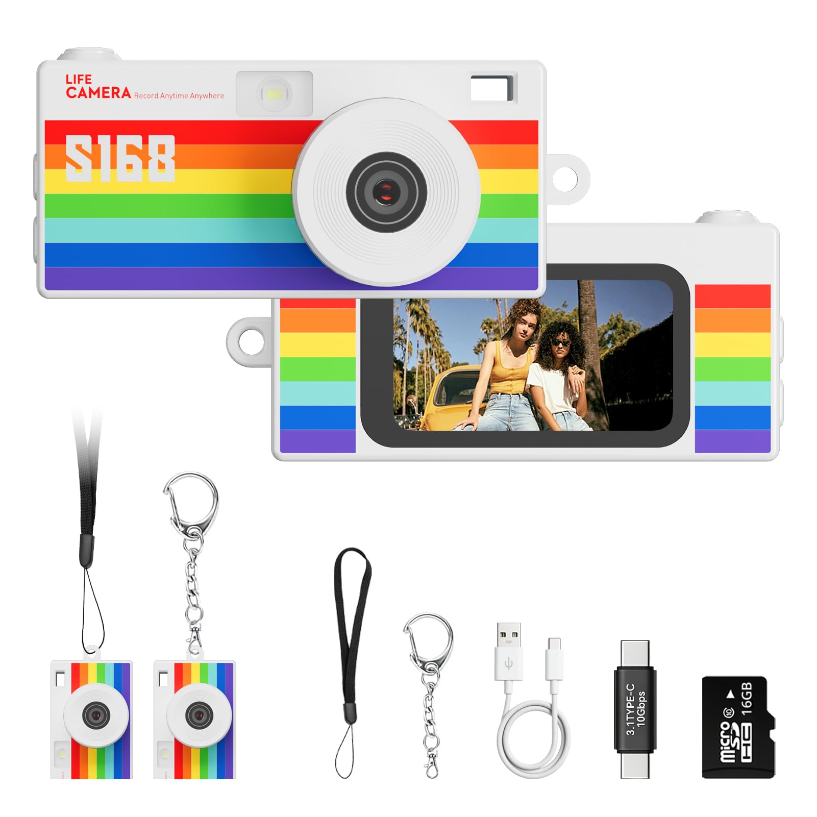 Mini Keychain Digital Camera, 16GB Card, Y2K Retro Tiny Camera