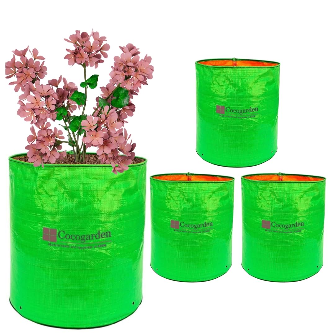 HDPE UV Protected Green Round Shaped Grow Bags 12X12 inch (Pack of 4) | Plant Bags for Home Garden | Growing Bags for Terrace Flowers and Vegetables Gardening | Indoor and Balcony Gardening