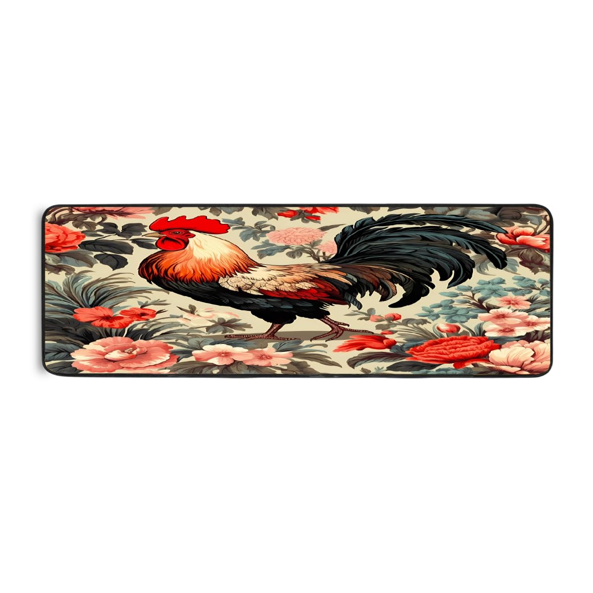 Tapis de cuisine rétro coq floral 183x61cm tapis sol lavable