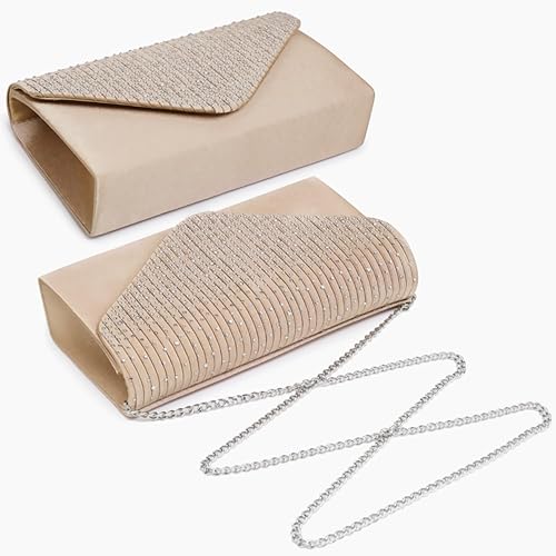 Miniatura 5 de Dasein Bolso de mano con satén satinado para mujer, tipo embrague, para noche, bandolera, bolsos, fiesta, graduación, boda, sobre Camello,Negro,Rojo