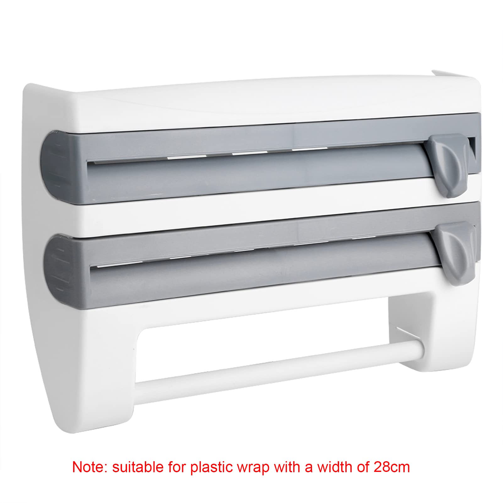 Porta rotolo da parete, porta pellicola e pellicola da dispenser per carta da dispenser bianco con lame affilate, per asciugamani di carta fino a 28 cm