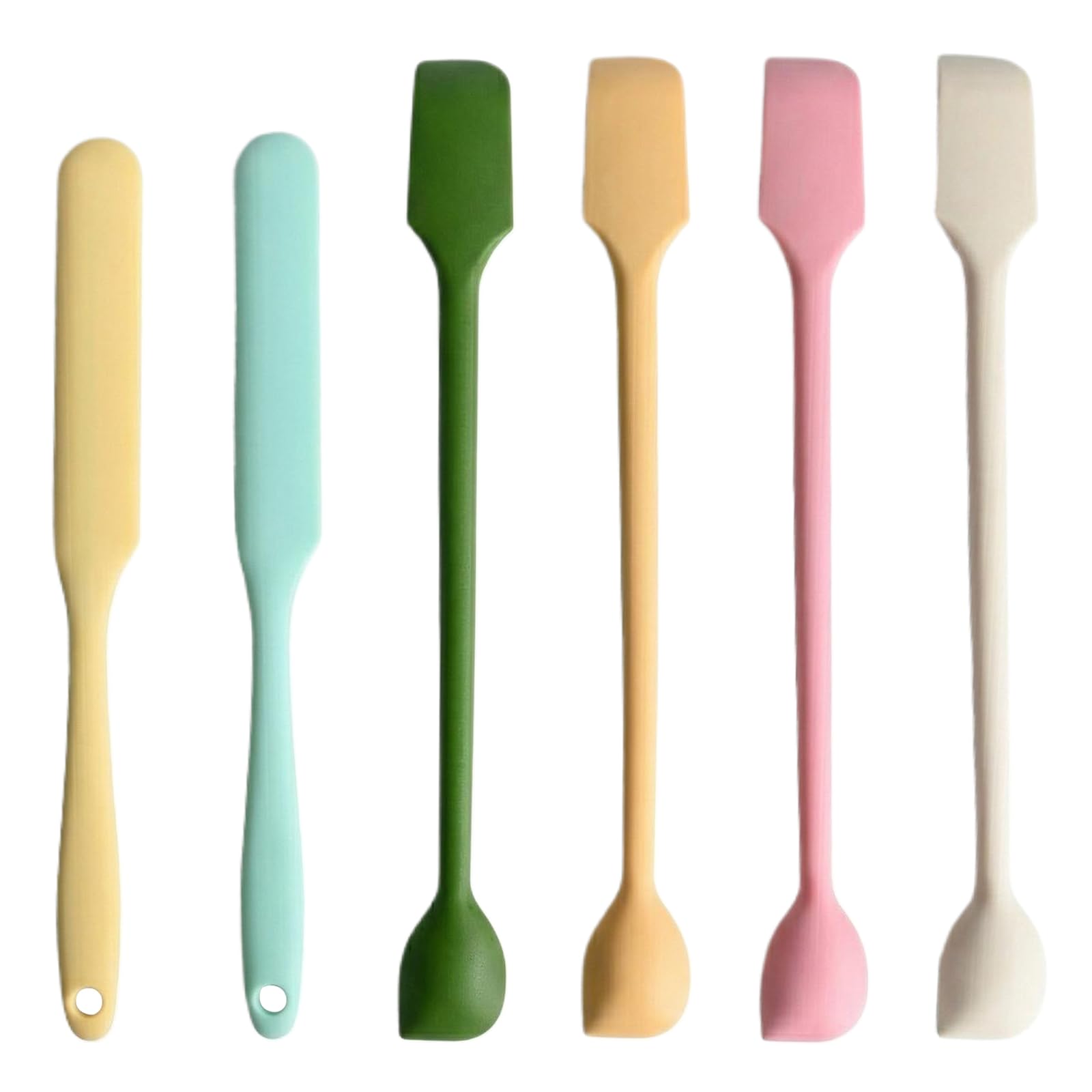 6 Pcs Silicone Spatula Set, 4 Mini Dual-Ended Baking Spatulas & 2 Long Handle Jar Scrapers, Reusable Small Rubber Stirrer for Kitchen Cooking Makeup Mixing & Getting
