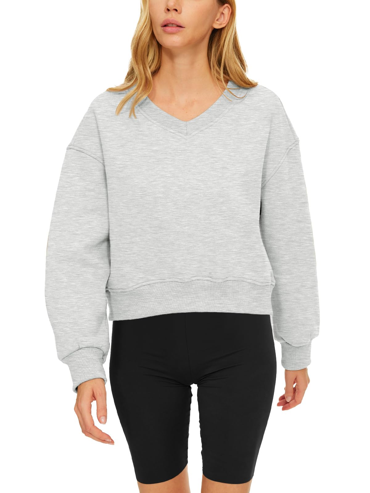 Damskie przycięte bluzy z długim rękawem sweter polarowy krótkie topy estetyczny modny trening dekolt w serek przycięte bluzy na co dzień wygodny przycięty sweter trening nastolatka ubrania