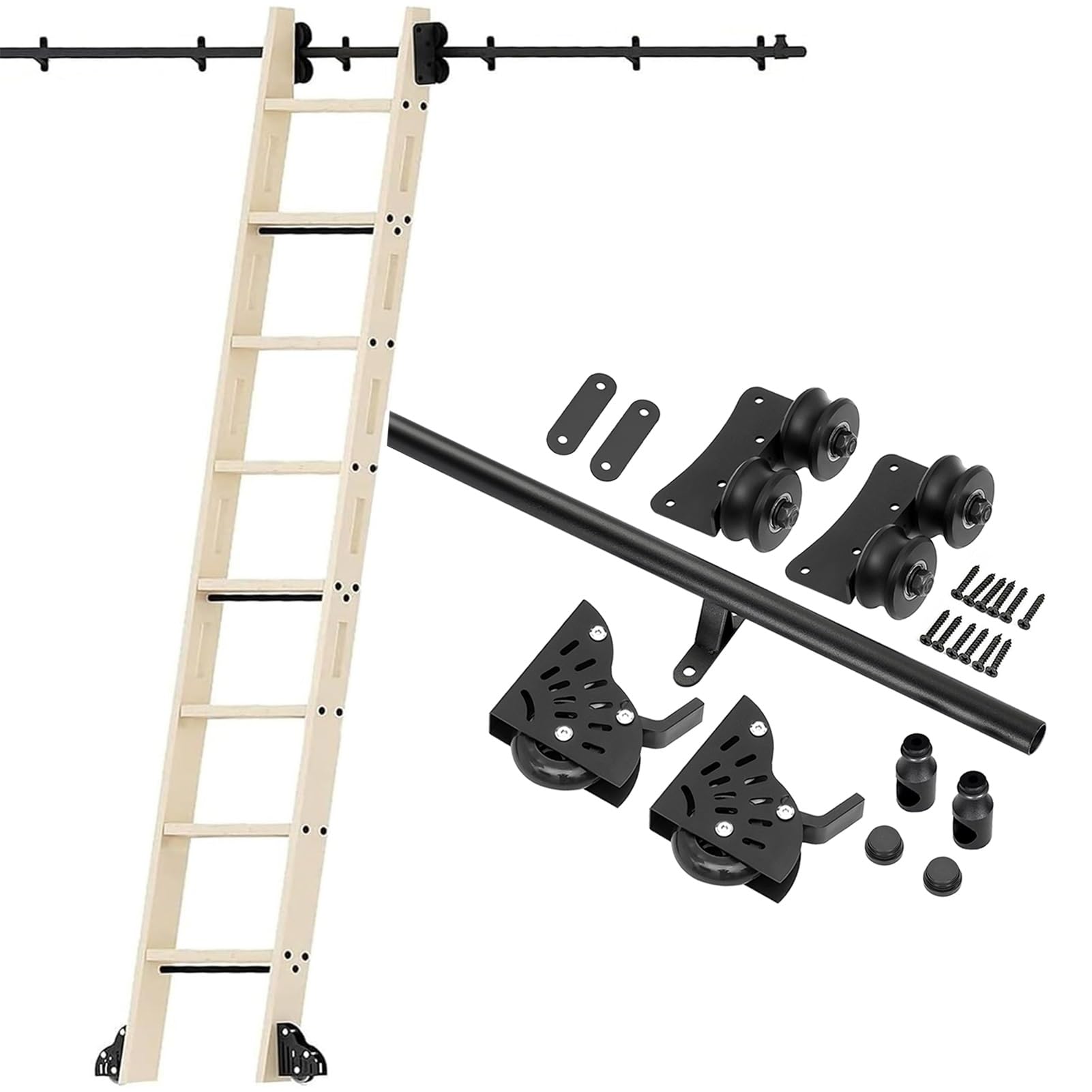 DONGGANSHI Sliding Barn Door Hardware Kit 3.3ft-24ft Rolling Library Ladder Track,Sturdy Slide Rails Kit Multi-use for Loft Stairs/Bookshelf/Warehouse(No Ladders)(10ft/300cm Track kit)