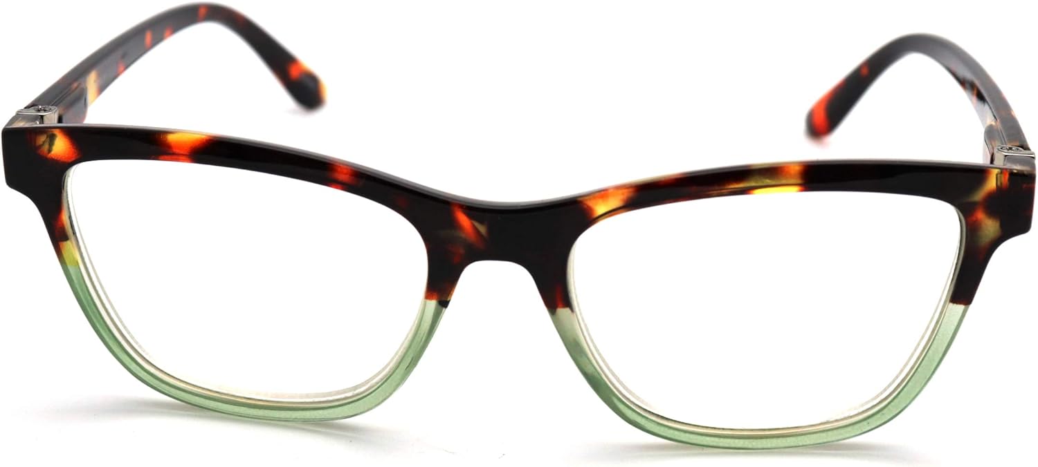 ColorViper basic square computer Amber tinted lenses reader Unisex spring temple Reading Glasses many sizes (Z1 tortoise green/clear computer lens, 1.50)