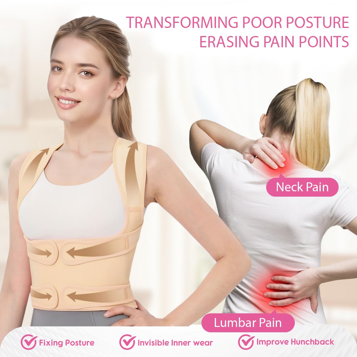 Posture Corrector for Women and Men,Adjustable Full Back Brace Support for Upper & Lower Back,Shoulder Straightener for Posture Improvement,Breathable Lightweight Design for Neck,Shoulder & Back Pain Relief