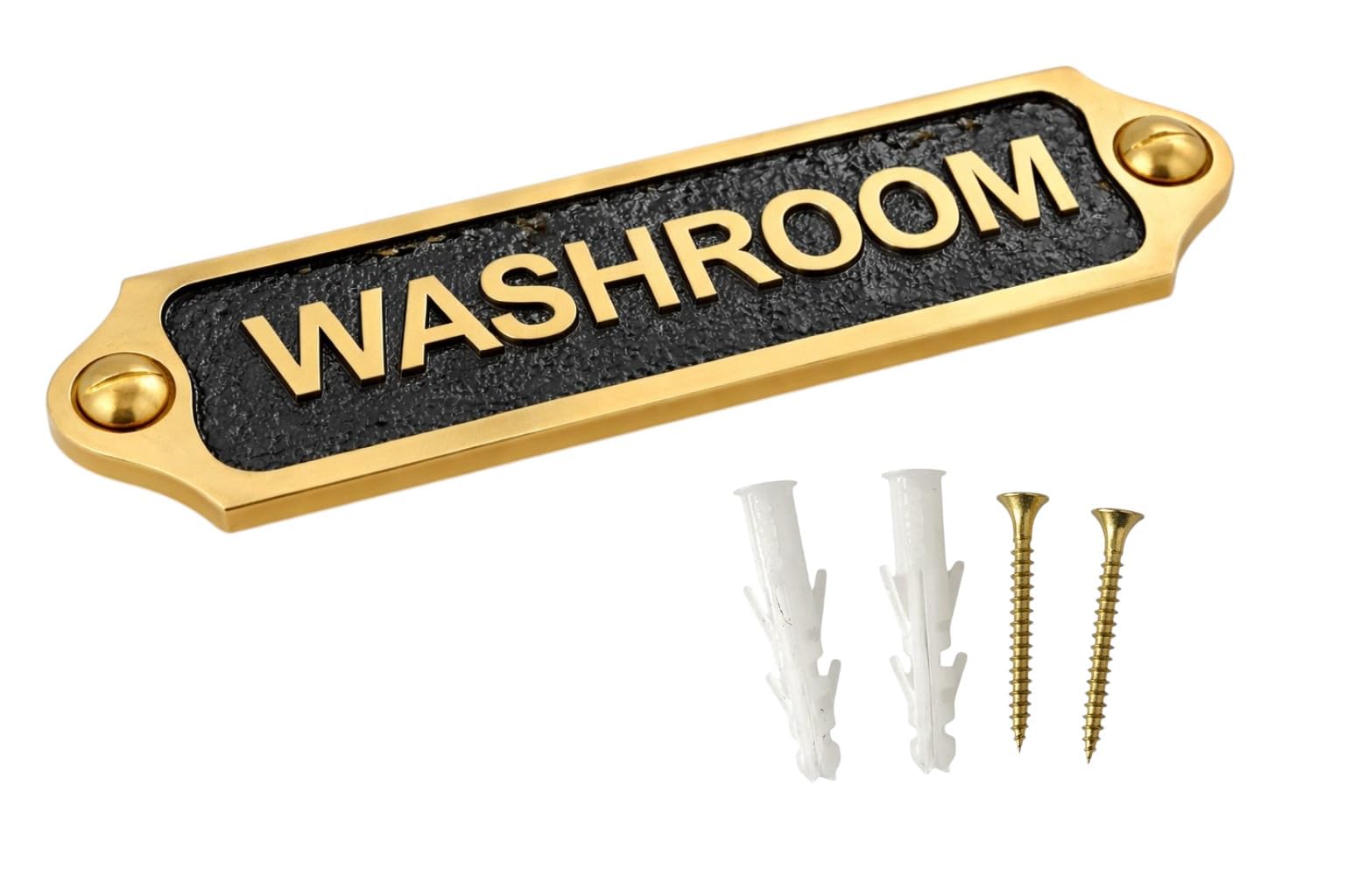 WASHROOM Brass with Black Metal Door & Wall Sign Plaque | Classic Bathroom & Toilet Name Plate with Screws for Home Office Shop Public Areas | 21.5 x 4.5 cm | WASHROOM — image 1