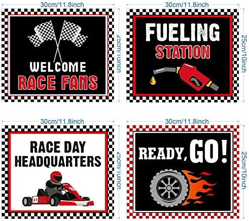 9 Pieces Racing Car Party Decorations, Race Sign Black Laminated Signs, Car Theme Party Signs, Race Car Birthday Party Supplies, Paper Cutouts with 40 Glue Point 3 61nVObZVAQL. AC