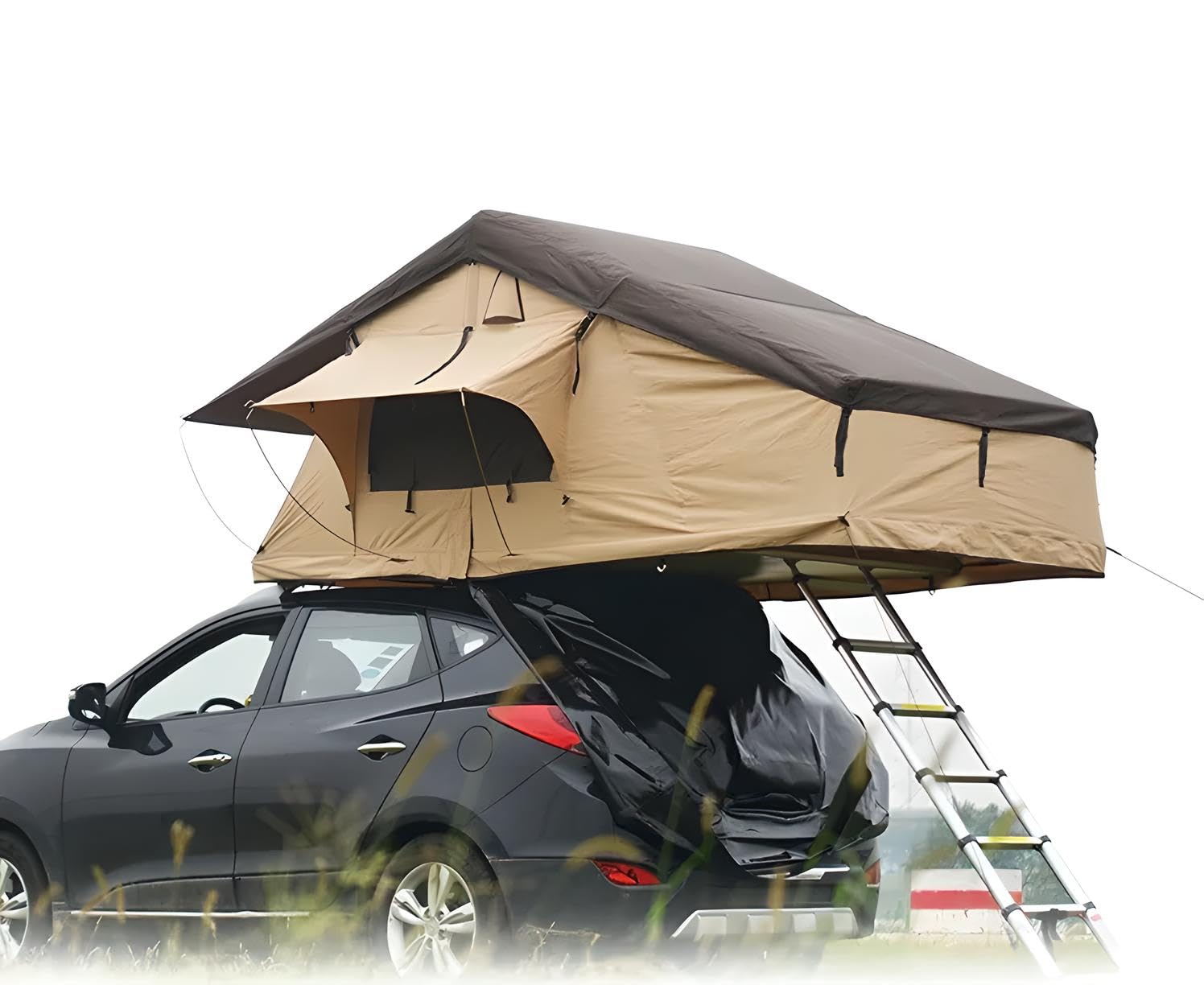 Dachzelt Autodachzelt Soft Case 2 Größen, bis zu 5 Personen Khaki Schwarz mit optionalen Vorzelt