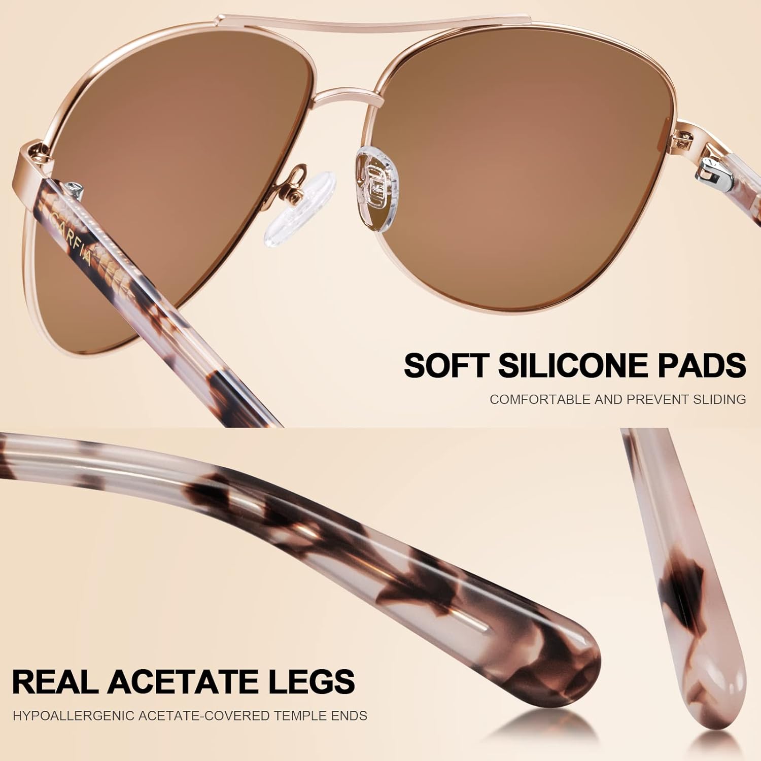 CARFIA Polarized Sunglasses for Women UV Protection Acetate Arms Metal Frame Woman's Shades CA3216 - Image 6